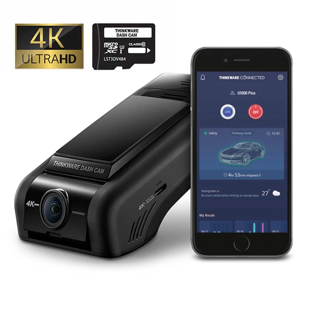 Thinkware U1000PLDHF 2-Channel 4K Front + 1080P Rear Dash Cam with WiFi & 64GB SD Card (U1000PLDHF) - Image 7